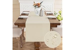 AooHome Tischläufer Beige 40X140cm, Tischdeko Leinen-Optik Abwaschbar Tischband aus Polyester Wasserabweisend mit Lotuseffekt, Dauerhaft Kratzfest für Esszimmer Hochzeiten Party Weihnachten