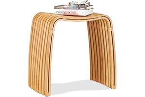 Relaxdays Taburete Cuadrado Bajo, Banqueta Bambú, Asiento Madera Elegante, para Baño o Vestidor, Marrón, 46 x 45 x 31 cm