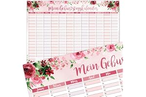 YOUNIKAT Calendario de cumpleaños con diseño de rosa, DIN A3, calendario permanente, independientemente del año, calendario de pared para niñas, mujeres y toda la familia I dv_619
