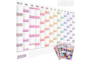 KAEMPE 2026 Wall Planner Dec 2025 To Jan 2027, 2026 Wall Calendar With Color Stickers 74 * 52cm Year Planner For Student Family School Office Academic (Colorful)