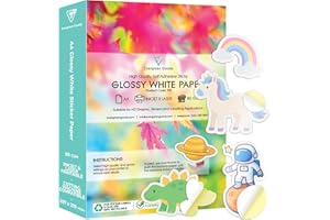 EVG 50 Sheets Glossy White Printable Sticker Paper A4 | Inkjet & Laser | Create & Print Your Own Stickers, Product Labels, Sticky Paper for Cricut