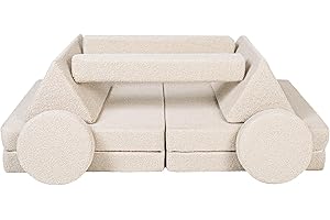 Velinda Spielsofa Modulsofa Spielmöbel modulares Kindersofa Bouclé-Stoff Bausteine-Set (Farbe: cappuccinofarben)
