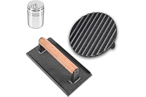 Hmseng Presse à Hamburger 2pcs Robuste Presse Steak Haché Rond Rectangle, Presse à Grill en Fonte pour Steak, Burger, Viande, Barbecue-Design1