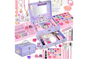 POWLYB Trucchi Bambina Set, Sicuro e Atossico e Lavabile Valigetta Trucchi Bambina Anallergici, Trousse Trucchi Bambina Natale Compleanno Regalo 4 5 6 7 8 9 10 Anni