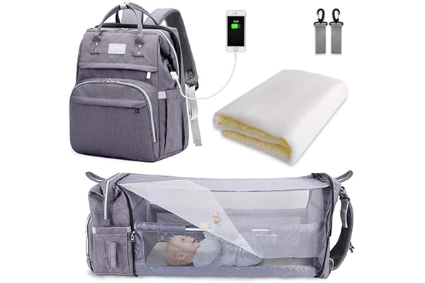 SNDMOR Sac à Langer pour Bébé Sac à Dos, Sacs à Langer Grande Capacité, Sac à Langer de Voyage Portable Avec Lit Pliable, Sac à Dos pour Lit Bébé
