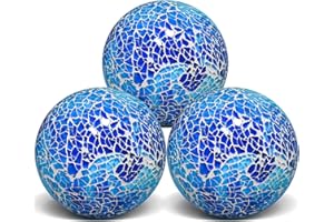 Yatinkim Decorative Balls 3 PCS Centerpiece Orbs 8.5cm for Bowls Vases Dining Table Tray Mirror Glass Sphere Decor Crackl Wedding Party Gifts Blue