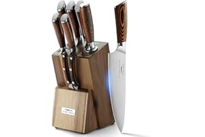 AROMA HOUSE Knife Set Block Juego de cuchillos de cocina de 8 piezas Juego de cuchillos de cocina hecho de acero inoxidable alemán de con bloque