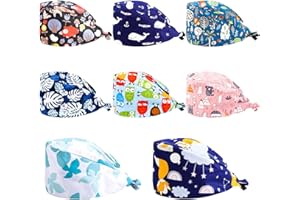 QINREN 8 Pack Scrub Caps Set, Colorful Printed Bouffant Turban Hat Working Cap Tie Back Caps Adjustable Sweat Absorption Cap Hair Cover Unisex Caps with Sweatband for Women Men Favors
