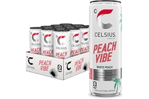 CELSIUS Peach Vibe - Sparkling Natural Energy Drink, 7 Vitamins, Caffeine, No Artificial Colours, Sugar Free Energy Drinks, Peach, 355 mL, 12-Pack