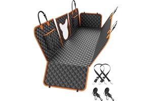 HoneyGuaridan Dog Car Seat Cover, Waterproof Back Seat Cover for Dogs, Padded 4 Layers Dog Hammock for Car Back Seat with Unique Mesh Window & 2 Seat Belts, Scratch-proof and Durable Dog Seat Cover(S)