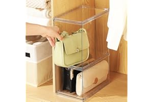 Fangoo 2 pièces Sacs Organisateurs de Présentation Boîtes Acryliques Empilables Tiroirs de Rangement Transparents Organisateurs d'Armoire pour Sacs Cosmétiques et Livres Rangement Organisation