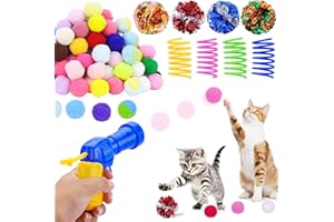 SelfTek Cat Balls Interactive Toy, Cat Balls Launcher with 100 Pcs Soft Plush Pom Pom Balls, 4 Pcs Cat Crinkle Balls and 4 Pcs Cat Springs Toys for Cats Kittens Training Chasing