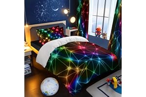 BlessLiving Single Duvet Cover Set: Premium Brushed Microfiber Cosy Bedding for Boys Girls - Triangle Retro Neon Duvet Cover for Kids Teenage Bedroom Accessories