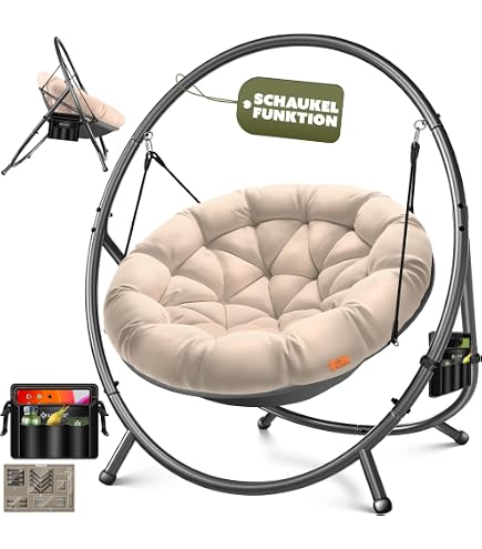 Coussin Épaissi Imperméable Pour Chaise Suspendue Œuf – 95x125 Cm – Kaki – Jardin, Patio, Intérieur/Extérieur
