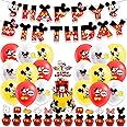xiaoma Mickey Mouse Birthday Party Supplies,Mickey Mouse Decorations include Banner,Cake Topper, Balloons for Kids Baby Shower Birthday Party Supplies
