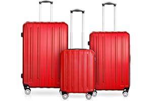 DS-Lux Hochwertigen Reisekoffer Koffer Hartschalen-Koffer Trolley Rollkoffer Handgepäck ABS-Kunststoff mit TSA-Schloss, 4 Spinner Rollen, (S-M-L-Set), Farbe: Rot, Größe: Set