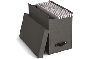 Bigso Box of Sweden Contenitore per documenti con coperchio - Raccoglitori da scrivania con 8 cartelle sospese - Raccoglitori documenti in fibra di legno e carta effetto lino - grigio