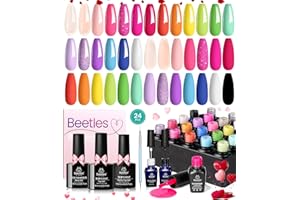BEETLES GEL POLISH Beetles 20 Christmas Colours Gel Nail Kit with 3Pcs Base and Glossy Matte Top Coat Nude Pink Blue Yellow Manicure Art Polish & 2Pcs White Black Liner Gel for Swirl Comic Book Pop Gift for Girls