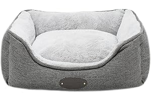 Lit Snoozer pour chien et chat de petite race - Confortable et apaisant - Tapis antidérapant avec coussin réversible - Carré, gris - Debang Home (L, Gris)