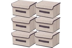NCRGB Caja Almacenaje Con Tapa, Cajas de Almacenaje Ropa, Caixas Arrumação, Caja de Almacenamiento Plegable Para Guardar Ropa (26×19×16cm/6pack, Beige Blanco)