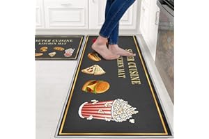 HZVRTN Kitchen rug washable non-slip kitchen mat,Comfort Waterproof standing mat for home, kitchen and laundry room 2-piece (Snack pattern, 43x75+43x150cm)
