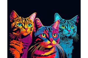 TISHIRON Paint by Numbers for Adults Cats DIY Paint by Numbers for Adults and Children Kid Animals Oil Painting Kits on Canvas with Brushes and Acrylic Pigment Art Crafts for Home 16"x20"(Frameless)