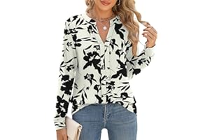 Cuptacc Camiseta Mujer Manga Larga Cuello en V Camisa Mujer Blusa con Plisada Elegante Suelta Túnica Tops