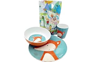 ‎KILALA KiLaLa Sigikid Melamin Geschirr-Set Kinder Becher Teller Schüssel Fuchs blau