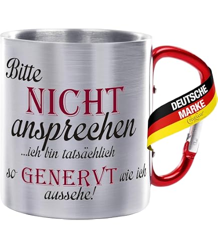 CreaLuxe Edelstahltasse Mit Karabiner - Individualisierbar, 330ml, Made In Germany - Perfekt Für Outdoor & Büro