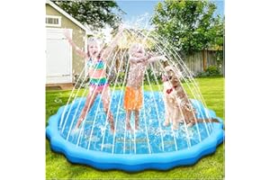 GLINKADO Tappetino per Spruzzi d'Acqua per Bambini e Animali (170cm), Piscina Gonfiabile Antiscivolo con Giocattoli d'Acqua, Gioco Estivo per Giardino All'aperto, Modello Delfino e Stelle Marine