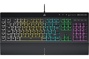 CORSAIR K55 RGB PRO przewodowa klawiatura do gier, IP42, odporna na kurz i zalanie, 6 klawiszy makro z integracją Elgato, kompatybilna z iCUE, QWERTY UK, PC, Mac, Xbox, czarna