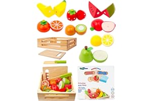 miniHeld Kinderküche Zubehör aus Holz Früchte zum Schneiden 19 Teile mini Koch Lebensmittel Holz Holzspielzeug Küchenspielzeug Montessori Motorikspielzeug Magnetspielzeug Spielzeug ab 3 Jahre