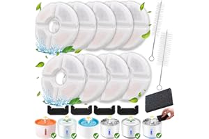 KAEGREEL 16 Piezas Filtro de Fuente de Agua para Gatos, Filtros Fuente Gatos 9 Reemplazo Redondo de Repuesto Mascotas Filtros Perro/Gato Agua, 4 Esponjas Triple Acción con Resina Carbón Activado