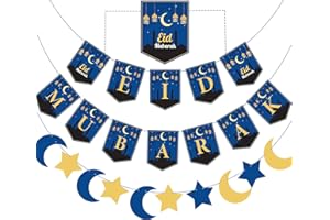 Funnlot Eid Decorations Eid Mubarak Decorations Not Need DIY Eid Mubarak Banner Eid Decorations for Home Eid Mubarak Bunting Eid Decoration Eid Banner Blue 3 Pack