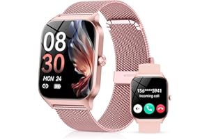 CASCHO Smart Watches for Women, 1.85" HD Smartwatch with 120+ Sports Modes/Heart Rate/Sleep Monitor, IP68 Waterproof Fitness Tracker with Bluetooth Calling/Voice Control for Android iOS, Rose Gold