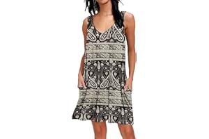 AUSELILY Femmes été Décontracté T-Shirt Robes Plage Couvrir Plaine Robe Débardeur Plissé