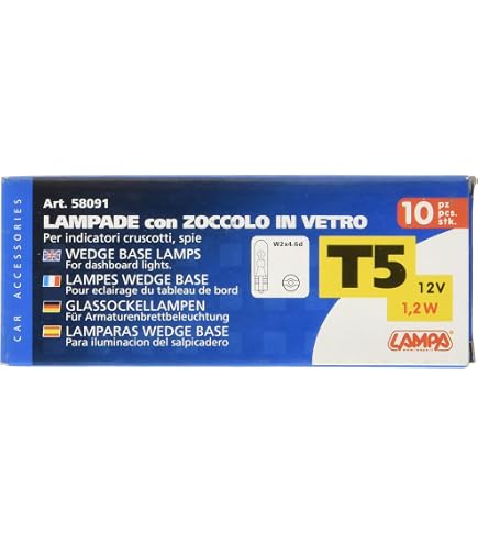 TecPo 10 Lampadine In Vetro Per Tachimetro - W1.2W 12V T5 W2x4.6d, Per Illuminazione Strumenti Auto - 3