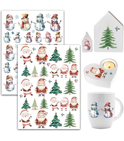 Pack De 50 Autocollants Noël Vintage Imperméables - Motifs Père Noël, Sapins, Décoration Fenêtres, Bouteilles, Carnets