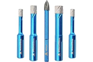 Diamantbohrer Fliesenbohrer Set - BRSCHNITT 5 Stück 6/6/8/10mm Diamant Bohrkrone - Lochsäge für Keramik,Granit,Porzellan,Fliesen,Feinsteinzeug,Mauerwerk, Marmor,Mauerwerk.
