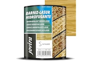 JOVIRA PINTURAS BARNIZ-LASUR Hidrofugante Protector Satinado al Agua. Protege, decora y embellece todo tipo de madera con efecto perlado. (750 Mililitros, Pino)