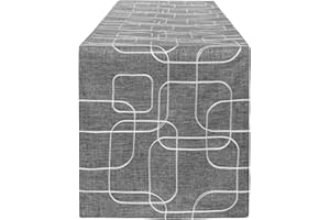 LLCUTESHOP Runner da Tavola Europeo Grigio Scuro 32 x 183 cm, Ricamo Fatto a Mano Ispessito Doppio Strato Rettangolare Lino Cotone Runner Tavola, Lavabile di Alta qualità per la Decorazione