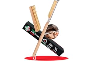 Senwosa Pizza Oven Brush with Stone Scraper - 66 cm - Stainless Steel Bristles, Extra Long Handle, Heat-Resistant - Compatible with Ooni Ovens - Includes Spare Head