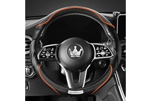 HighnessHwoo 3D Car Steering Wheel Cover Comfort Grip Massage Sporty Anti-Slip Carbon Fiber Faux Leather for Sedan Suv, Universal Fit, Car Handle Covers for All Seasons, 37-38cm, Orange