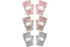 Geyoga 3 Paar Handschuhe Kinder Fingerlose Handschuhe mit Klappe für Kinder Mädchen Junge Halbfingerhandschuhe Warme Winterhandschuhe für Sport Ski Outdoor