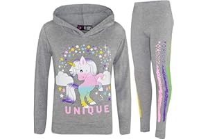 A2Z 4 Kids Chándal único de unicornio para niñas con capucha, diseño de hilo arcoíris, camiseta gris y leggings, ropa de descanso, nueva edad 7, 8, 9, 10, 11, 12, 13 años