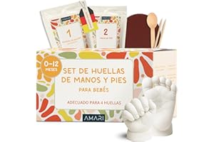 Amari ® Kit de Huellas para Bebé en Yeso – Impresiones de Manos y Pies – Set Premium – Recuerdo para Siempre – Incluye Yeso, Material de Moldeo e Instrucciones – Regalo de Nacimiento