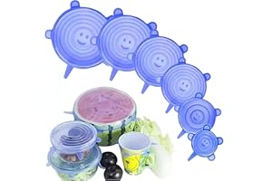 GENERISCH Dehnbare Silikondeckel, 6 Stück Silikon Stretch Deckel Stretch Lid Silikon Abdeckung in Verschiedenen Größen, Wiederverwendbar & Erweiterbar - für Schüsseln, Becher, Dosen, Obst (blau)