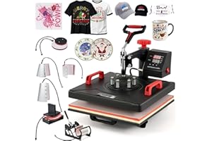 CREWORKS 8 en 1 Presse à Chaud 38x38CM Machine de Transfert à Chaleur Plateaux Pivotant à 360° Contrôle Numérique de Durée et Température avec Accessoires pour Tasse Chapeau Assiette Capuchon