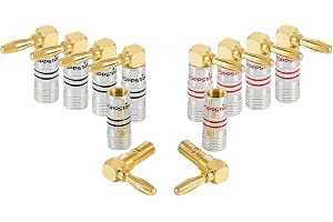 Poppstar 10 x High End vinklade banankontakter, bananplugg för högtalarkabel (till 6 mm²), högtalare, audio-videomottagare, 24k guldpläterade kontakter 5x svart, 5x