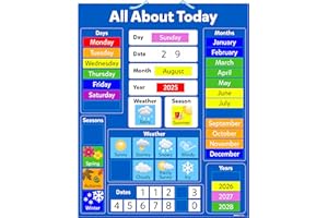 WISDOM LEARNING Interactive Kids' Magnetic Calendar 'All About Today' Board 32x40cm – Durable Educational Tool with Strong Magnets, Customizable Spare Pieces, Wipe-Clean Surface & Hanging Loop for Home/School